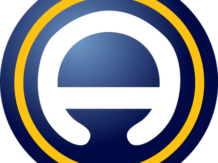 Logo circolare blu e giallo con lettera e bianca stilizzata in collezione allsvenskan