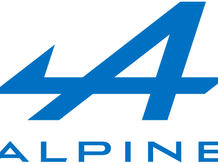 Logo blue alpine con una a stilizzata e dettagli a forma di fulmine nella collezione alpine