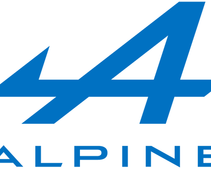 Logo blue alpine con una a stilizzata e dettagli a forma di fulmine nella collezione alpine