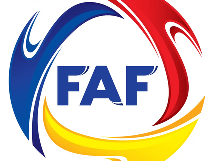 Logo circolare con lettere blu faf su sfondo bianco e motivi rosso blu giallo nella collezione andorra