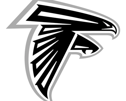 Logo stilizzato testa di falco atlanta falcons nero e argento con design angolare affilato