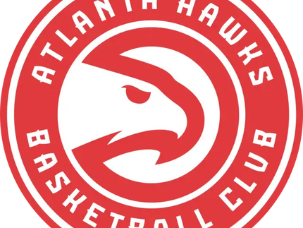 Logo circolare rosso e bianco degli atlanta hawks con testa di falco stilizzata e angoli netti