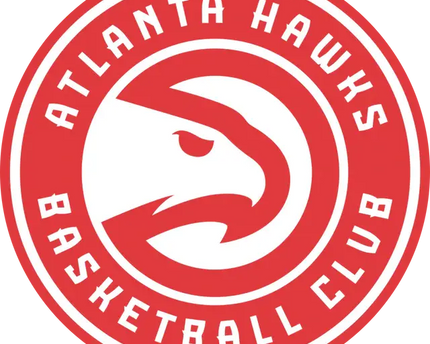 Logo circolare rosso e bianco degli atlanta hawks con testa di falco stilizzata e angoli netti
