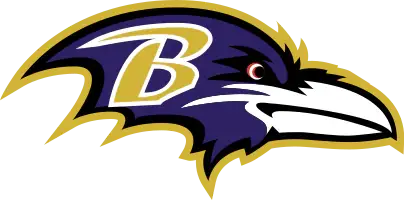 Logo dei baltimore ravens in viola e oro con un corvo stilizzato e una b audace sul petto in una collezione ravens