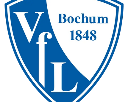 Emblema a scudo blu e bianco con testo vfl bochum 1848 in font stilizzato collezione bochum