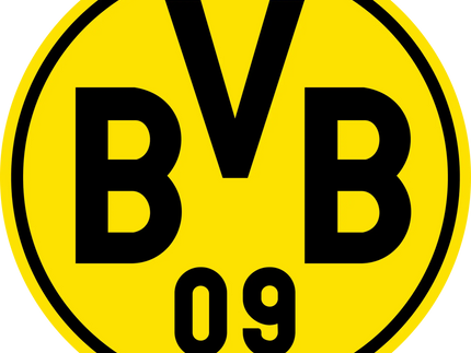 Emblema circolare giallo brillante con scritta nera bvb 09 e bordo spesso nero della collezione Borussia Dortmund.