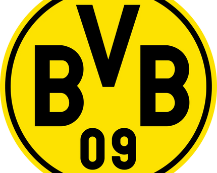 Emblema circolare giallo brillante con scritta nera bvb 09 e bordo spesso nero della collezione Borussia Dortmund.