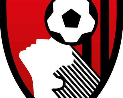 Lo stemma del afc bournemouth presenta uno scudo rosso con strisce nere e un pugno bianco che stringe un pallone da calcio classico.