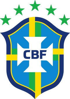 Lo stemma ufficiale della confederazione brasiliana di calcio con scudo blu, strisce verdi e gialle e cinque stelle verdi.