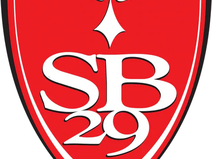 Logo rosso a forma di scudo con scritta bianca sb 29 e trifoglio stilizzato sopra anno 1950 sotto collezione brest