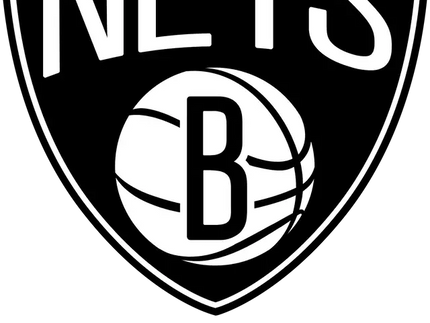 Logo a scudo bianco e nero dei Brooklyn Nets con la scritta nets sopra un pallone da basket e una b in grassetto.