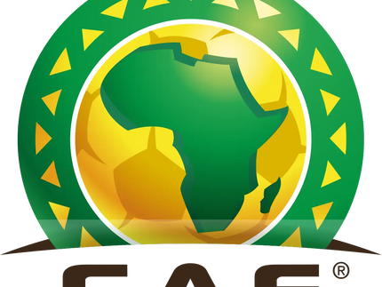 Il logo ufficiale della caf con un globo stilizzato verde e giallo e il continente africa al centro.