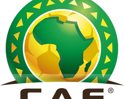 Il logo ufficiale della caf con un globo stilizzato verde e giallo e il continente africa al centro.