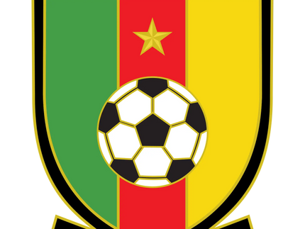 L’emblema ufficiale della nazionale di calcio del camerun con scudo tricolore e pallone da calcio classico.