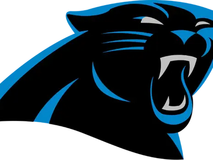 Logo carolina panthers con pantera nera ruggente contorni e dettagli blu per squadra nfl carolina panthers