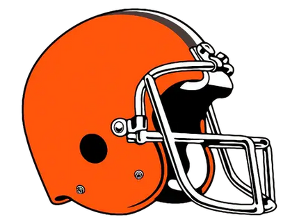 Casco da football arancione con parabrise bianco e visiera nera design classico dei Cleveland Browns.