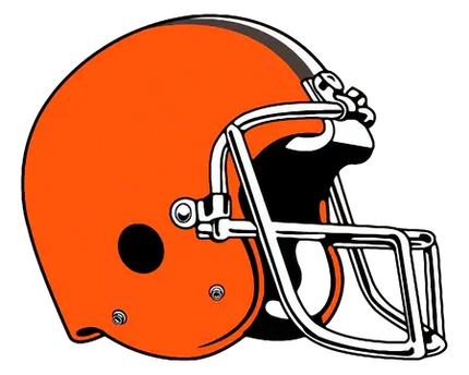 Casco da football arancione con parabrise bianco e visiera nera design classico dei Cleveland Browns.