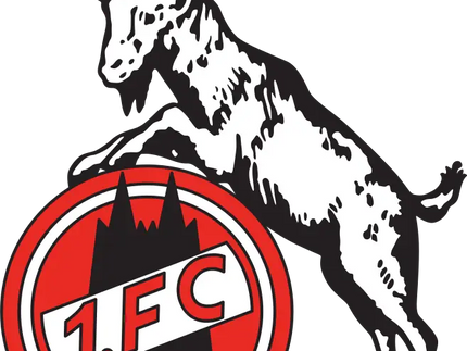 Logo stilizzato bianco di capra con contorno nero che salta sopra un emblema rosso e bianco della collezione colonia fc