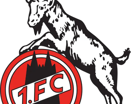 Logo stilizzato bianco di capra con contorno nero che salta sopra un emblema rosso e bianco della collezione colonia fc