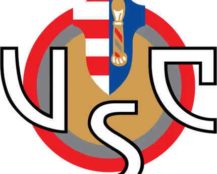 Il logo cremone bordeaux con scudo diviso a strisce rosse bianche e palo da barbiere dorato su sfondo blu.