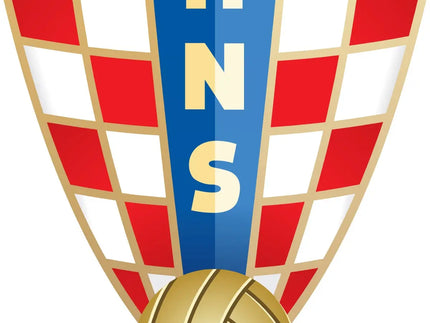 Emblema della nazionale croata di pallavolo con scudo a scacchi rossi e bianchi e pallone dorato, collezione croazia.