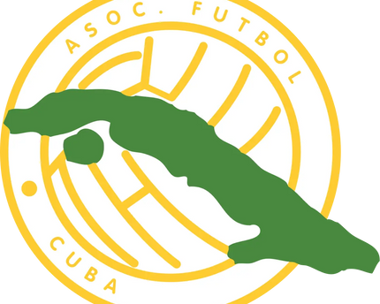 Emblema circolare con silhouette verde di cuba su pallone da calcio giallo per associazione sportiva cuba