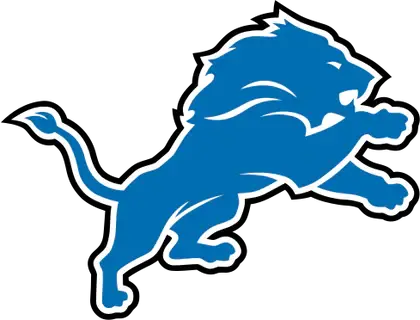 Logo della detroit lions con leone blu e contorno bianco su sfondo semplice