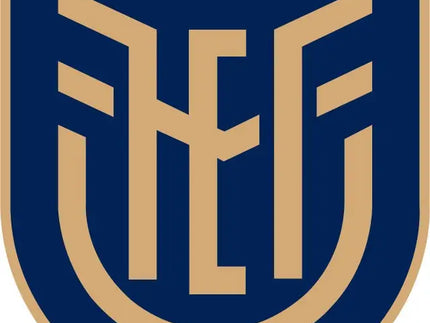 L’emblema con scudo blu navy, scritte e bordi dorati e strisce gialle, nere e rosse in collezione ecuador.