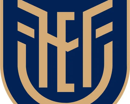L’emblema con scudo blu navy, scritte e bordi dorati e strisce gialle, nere e rosse in collezione ecuador.