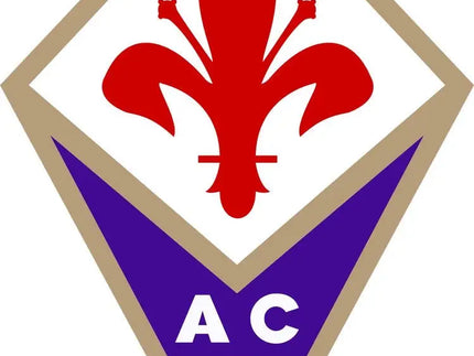 Emblema acf con giglio rosso su rombo bianco e sfondo viola nella collezione fiorentina