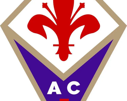 Emblema acf con giglio rosso su rombo bianco e sfondo viola nella collezione fiorentina