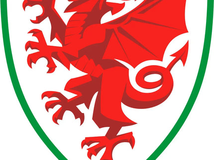 Emblema del drago rosso gallese su scudo bianco con bordo verde nella collezione galles