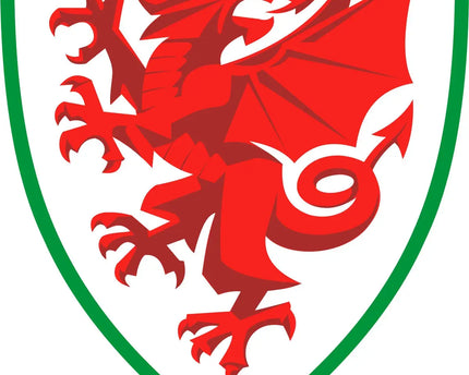 Emblema del drago rosso gallese su scudo bianco con bordo verde nella collezione galles