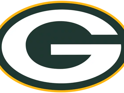 Logo dei Green Bay Packers con una G verde stilizzata e dettagli bianchi e oro in una cornice ovale