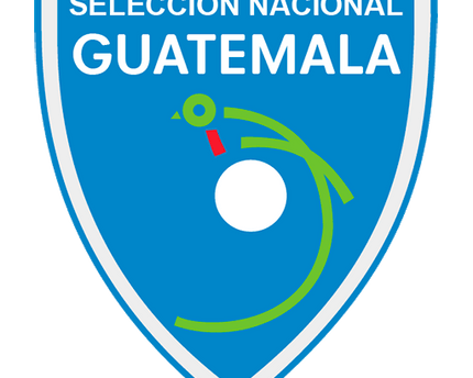 Lo stemma ufficiale della squadra nazionale di calcio del guatemala con scudo blu e quetzal verde sopra il pallone bianco