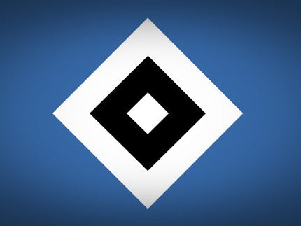 Il logo hamburger sv presenta un diamante nero centrale allinterno di un diamante bianco su sfondo blu.