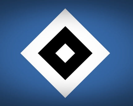Il logo hamburger sv presenta un diamante nero centrale allinterno di un diamante bianco su sfondo blu.