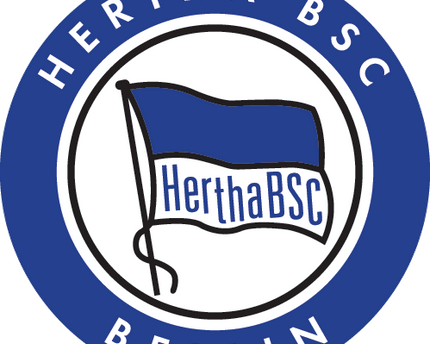 Logo circolare blu e bianco hertha bsc con bandiera e testo hertha bsc berlin nella collezione hertha berlino bsc