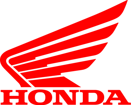 Logo rosso honda con design stilizzato ad ala sopra il nome del marchio nella collezione honda