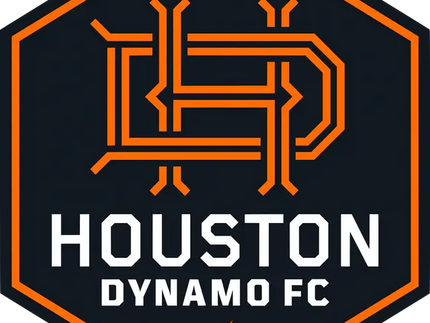 Logo della houston dynamo fc con contorno esagonale arancione emblema hd stilizzato e fulmine sottostante