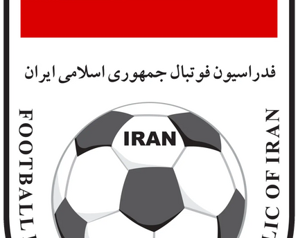 L’emblema del calcio iraniano con pallone bianco nero e bandiera nazionale nel crest ufficiale della federazione