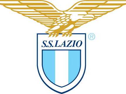 Emblema con aquila dorata ali spiegate sopra uno scudo a righe verticali azzurre e bianche lazio s.s.