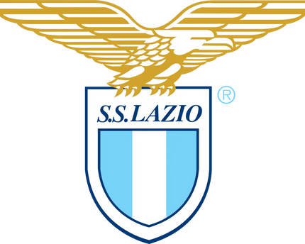 Emblema con aquila dorata ali spiegate sopra uno scudo a righe verticali azzurre e bianche lazio s.s.