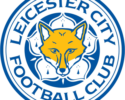 Il crest ufficiale del leicester city football club con testa di volpe dorata e cerchi concentrici blu e bianchi