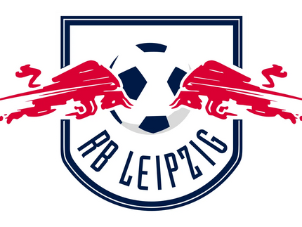 Il logo rb leipzig presenta due tori rossi con un pallone da calcio nero e bianco in uno scudo con bordo blu.