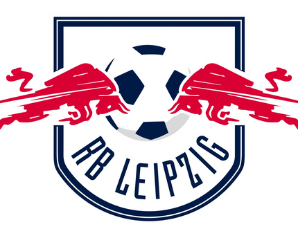 Il logo rb leipzig presenta due tori rossi con un pallone da calcio nero e bianco in uno scudo con bordo blu.