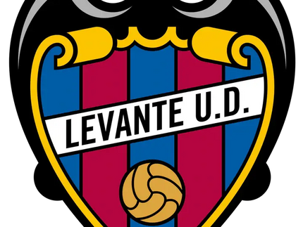 Lo stemma ufficiale del levante u.d. con scudo a strisce verticali blu e rosse, bordato doro e pallone da calcio dorato.