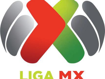 Il logo vibrante della liga mx presenta forme astratte rosse verdi e argento che creano una x stilizzata su sfondo nero