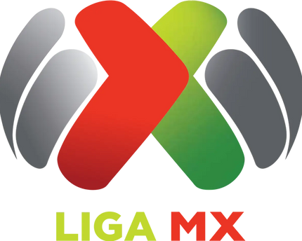 Il logo vibrante della liga mx presenta forme astratte rosse verdi e argento che creano una x stilizzata su sfondo nero