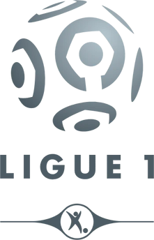 Logo pixelato argentato della ligue 1 con design circolare stilizzato e testo ligue 1 nella collezione ligue 1 retro